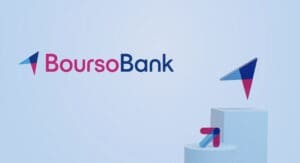 Logo de la banque Bourso sur fond bleu.