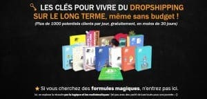 Formation sur Shopify en Français avec un pack de vidéo sur fond noir.
